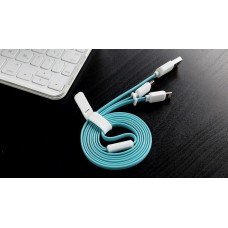 Кабель Usb 2.0 Combo Lightning/microUsb, 1.0м, плоский, Blue, Техпакет