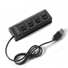 Хаб Usb 2.0 4 порта с переключателями на каждый порт, Black, 480Mbts High Speed, питание от Usb, Blister