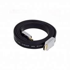 Шнур HDMI (шт.- шт.), плоский кабель, gold, сетка, чёрный, 1м.