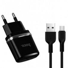Зарядное устройство HOCO c12 2 usb порта и кабель микро - набор черный