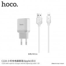 Блок питания сетевой Hoco Lightning cable C22A 1 USB. 2.4А комплект белый