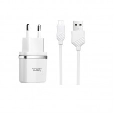 Зарядное устройство Hoco + Micro кабель C12 2USB белые 6957531047773 