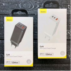 Быстрое зарядное устройство Baseus GaN 65w 2*Type-C + Usb 3 порта (CCGAN2P-B01)
