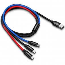 Кабель Baseus Three Primary Colors Cable USB For M+L+T 0.3m Black