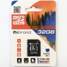 Карта памяти Mibrand microSDHC 32GB Class 10 UHS-I + SD-адаптер
