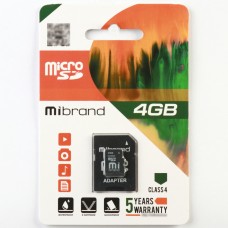 Карта пам'яті Mibrand microSDHC 4GB Class 4 +SD-адаптер