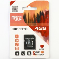 Карта пам'яті Mibrand microSDHC 4GB Class 6 +SD-адаптер