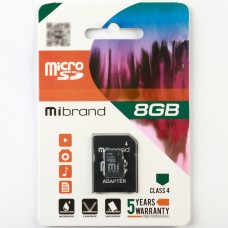 Карта пам'яті Mibrand 8GB Class 4 + SD-адаптер MICDC4/8GB-A