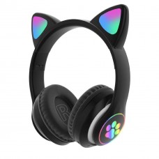 Наушники беспроводные Cat Rainbow LED ear STN-28 кошачьи ушки Bluetooth 5.0 с картой памяти и FM