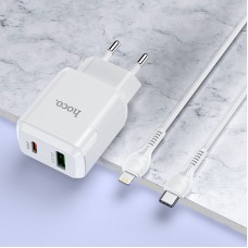Зарядное устройство HOCO N5 2 юсб порта port 20w адаптер питания + iphone cable white