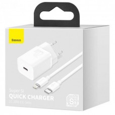 Зарядное и кабель Baseus Super Silicone PD Charger 20W (TZCCSUP-B02) + Type-C to Lightning белые