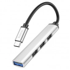 USB-C Хаб разветвитель Hoco HB26 4 in 1 (Type-C to 1хUSB3.0 + 3хUSB2.0) серебристый
