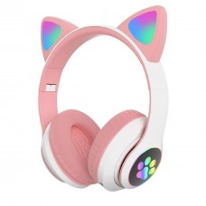 Наушники беспроводные Cat Rainbow LED ear STN-28 кошачьи ушки розовые