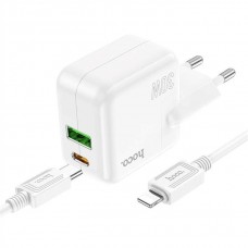 Зарядное набор блок Hoco C111A 2 порта USB A + C 30 Вт и кабель type-C - Lightning