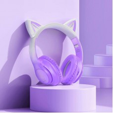 Светящиеся LED Bluetooth наушники Hoco w42 cat ear фиолетовые