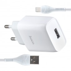 Блок питания Hoco C72A - зарядное устройство с iPhone кабелем белое