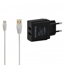 Адаптер сетевой micro cable KONI STRONG K2 2USB 2.1A набор с кабелем микро-юсб черный