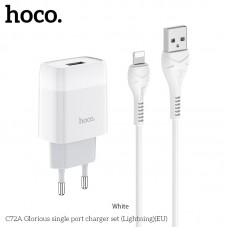 Блок питания - зарядное устройство Hoco C72A Glorious + кабель Lightning белое