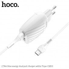 Адаптер сетевой HOCO Type-C Cable Max energy C78A 2 выхода белый