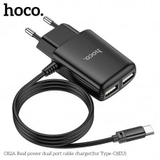 Зарядное устройство HOCO Real power C82A встроенный кабель Type-C и 2 юсб черное