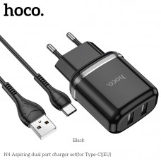 Адаптер сетевой HOCO Type-C cable Aspiring dual port charger set N4 |2USB, 2.4A| (Safety Certified)