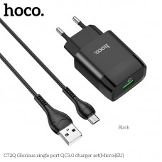 Адаптер сетевой HOCO Micro USB cable Glorious charger set C72Q |1USB, QC3.0/FCP/AFC, 3A, 18W|