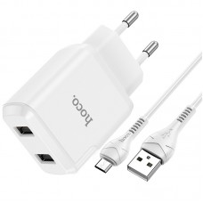 Адаптер сетевой HOCO Micro USB cable Speedy dual port charger set N7 |2USB, 2.1A| (Safety Certified)