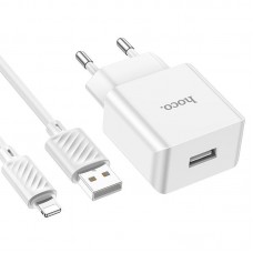 Комплект адаптер и кабель HOCO C106A Lightning Cable Leisure single port charger белый