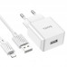 Комплект адаптер и кабель HOCO C106A Lightning Cable Leisure single port charger белый