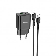 Сетевой зарядный адаптер HOCO Founder charger set N28 2 порта 20W + Type-C to Lightning черный