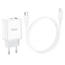 Адаптер сетевой HOCO Type-C to Lightning Cable Stage dual port charger set C105A 20W комплект белый