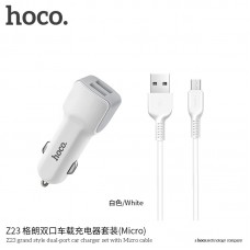 Адаптер автомобильный Hoco Micro cable Z23 |2USB, 2.4A|