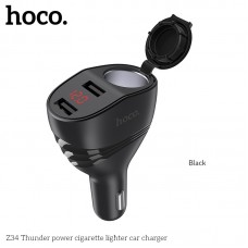 Адаптер автомобильный HOCO Thunder Power Cigarette Lighter with display Z34 черный