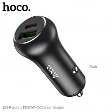 Адаптер автомобильный HOCO Resolute car charger Z38 |1USB/1Type-C, QC/PD, 3A, 38W|