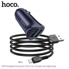 Адаптер автомобильный HOCO lightning cable Farsighted dual port Z39 синий