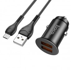 Адаптер автомобильный HOCO Micro USB Cable  Developer dual port car charger set NZ1 36W набор черный