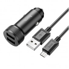 Адаптер автомобильный HOCO Micro USB Cable Level dual port car charger Z49 2USB 12W набор черный