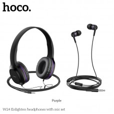Пара наушников HOCO Enlighten W24 черные с фиолетовым - накладные и вставные