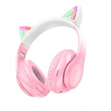 Наушники беспроводные с ушками HOCO Cat ears BT headphones W42 бело розовые