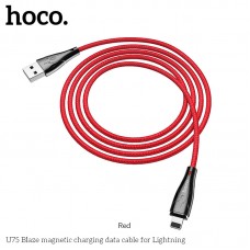 Кабель HOCO Lightning with LED магнитный Blaze U75  1.2m 3A красный