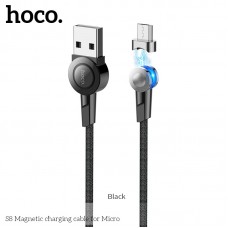 Кабель Hoco магнитный Micro USB rotatable plug S8 1.2m сила тока 2.4A черный