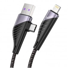 Кабель HOCO U95 Combo 2in1 USB to Type-C/Lightning Freeway PD шнур 20вт черный