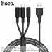 Кабель тройной Hoco X25  combo Micro USB + Lightning + Type-C 1 метр черный