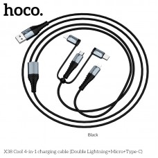 Кабель HOCO X38 Cool 4-in-1 2Lightning/Micro Usb/Type-C - комбо 4 в 1 черный