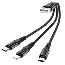 Кабель HOCO Harbor X47 Combp 3-in-1 Lightning+Micro USB+Type-C 0.25m