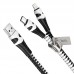Кабель HOCO U97 Combo 2 in 1 Lightning/Type-C Zipper - молния 0.96 метра двойной