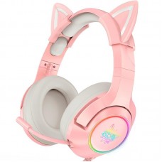 Наушники - с ушками кота ONIKUMA Gaming Cat Ear K9 7.1 розовые с подсветкой