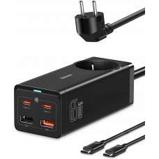 Зарядный адаптер блок Baseus 65W GaN3 Pro Desktop Powerstrip + кабель PSZM000901 черный