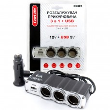 Разветвитель прикуривателя Carlife CS301 3-в-1 + USB 60W 12В 5A