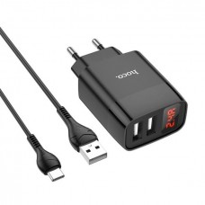 Зарядное устройство с дисплеем Hoco C86A Illustrious 2 порта + кабель USB-C черный